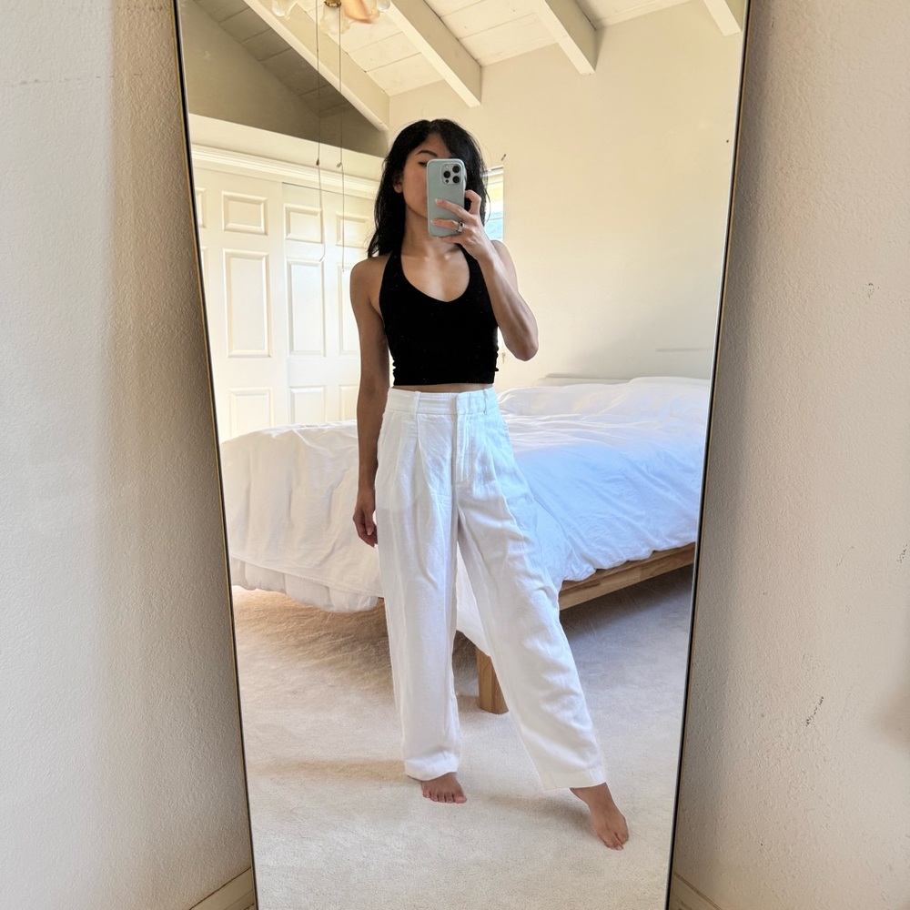 Aritzia Wilfred White Linen High-Waisted Pants